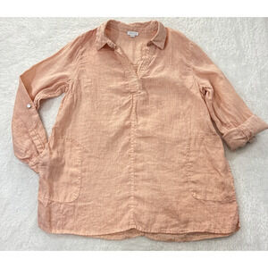 J Jill Love Linen Womens Large Roll Tab 100% Linen Tunic Pockets Lagenlook